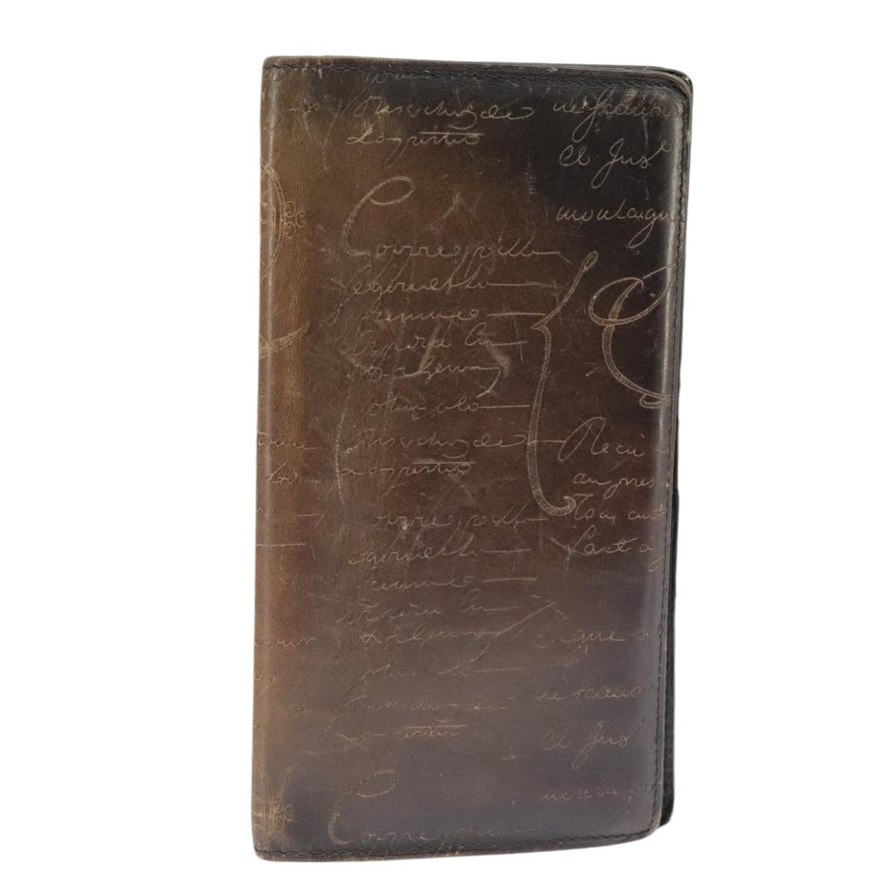 Berluti Calligraphy Long Wallet Leather Brown Auth bs19899